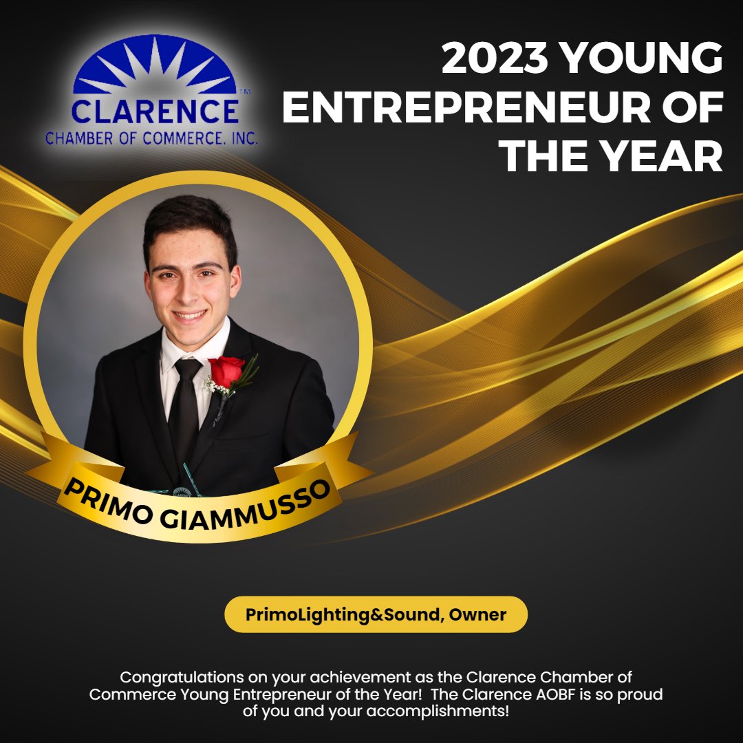2023 Young Entrepreneur of the Year — Clarence Chamber of Commerce, Primo Giammusso